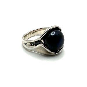 Hagit 925 Sterling Silver Black Cultured Pearl Designer Cocktail Ring Size 6
